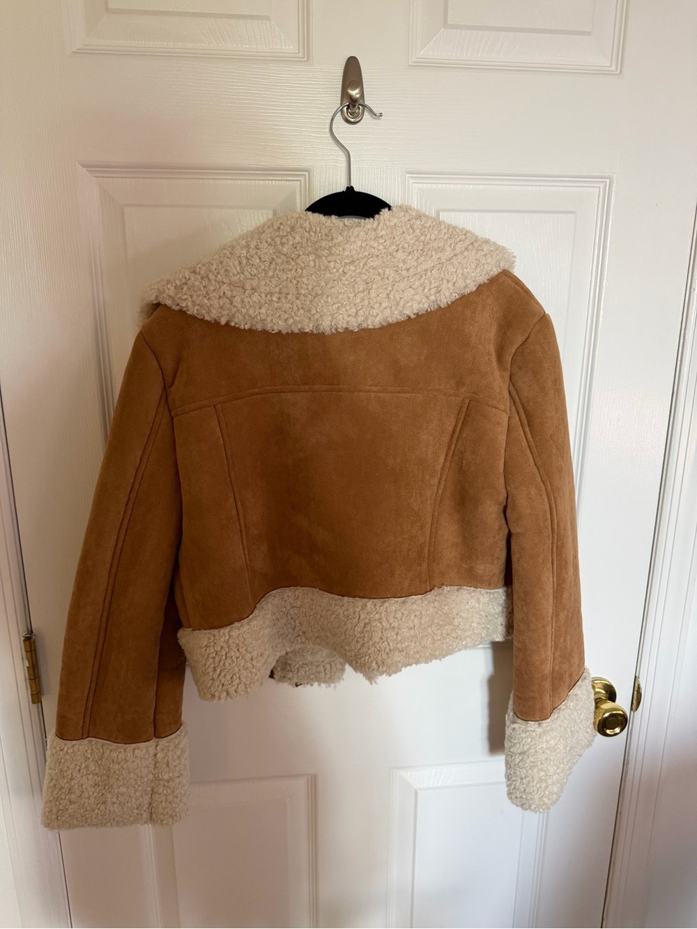 7 For All Mankind Tan and Cream Faux Shearling Aviator Jacket - Picture 4 of 5